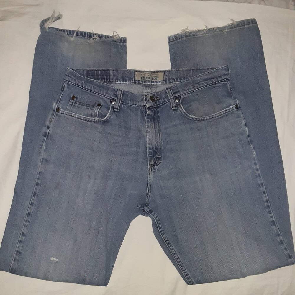 Men's Wrangler Premium Denim Hero Originals, Relaxed Boot, 34x34, Blue Jeans
